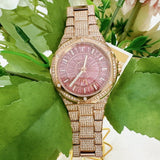 Michael Kors Lennox Three Hand Crystals Rose Gold Dial Rose Gold Steel Strap Watch For Women - MK6992 Authentic Buy Shop Now
