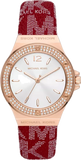 Michael Kors Lennox Three Hand Silver Dial Red Leather Strap Watch For Women - MK7308 Authentic Buy Shop Now