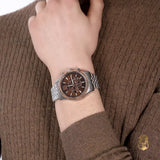 Michael Kors Lexington Chronograph Brown Dial Silver Steel Strap Watch For Men - MK8732 Authentic Buy Shop Now