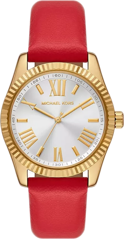 Michael Kors Lexington Three Hand Red Dial Red Leather Strap Watch For Women - MK4747 Authentic Buy Shop Now