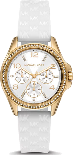 Michael Kors Mini Pilot Quartz Silver Dial White Silicone Strap Watch For Women - MK7372 Authentic Buy Shop Now