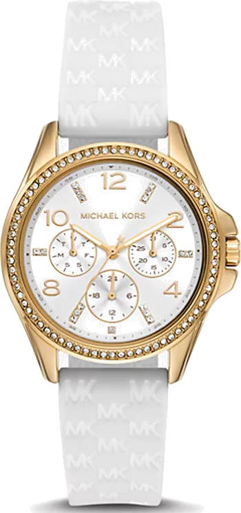 Michael Kors Mini Pilot Quartz Silver Dial White Silicone Strap Watch For Women - MK7372 Authentic Buy Shop Now