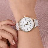 Michael Kors Pyper Quartz Silver Dial White Leather Strap Watch For Women - MK2858 Authentic Buy Shop Now