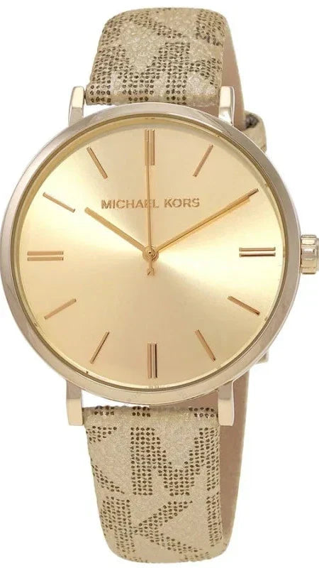 Michael Kors Addyson Quartz Gold Dial Gold Leather Strap Watch for Women - MK2952 Authentic Buy Shop Now