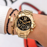 Michael Kors Bradshaw Chronograph Black Dial Gold Steel Strap Watch For Women - MK6959 Authentic Buy Shop Now