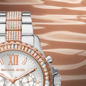 Michael Kors Everest Chronograph Silver Dial Two Tone Steel Strap Watch For Women - MK6975 Authentic Buy Shop Now