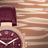 Michael Kors Parker Chronograph Red Dial Red Leather Strap Watch For Women - MK6986 Authentic Buy Shop Now