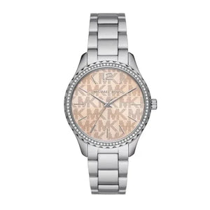 Michael Kors Layton Three Hand Pink Dial Silver Steel Strap Watch For Women - MK7298 Authentic Buy Shop Now