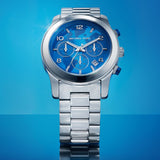 Michael Kors Runway Stop Hunger Blue Dial Silver Steel Strap Watch for Women - MK7427 Authentic Buy Shop Now
