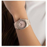 Michael Kors Lexington Three Hand Mother of Pearl Pink Dial Rose Gold Steel Strap Watch For Women - MK7444 Authentic Buy Shop Now