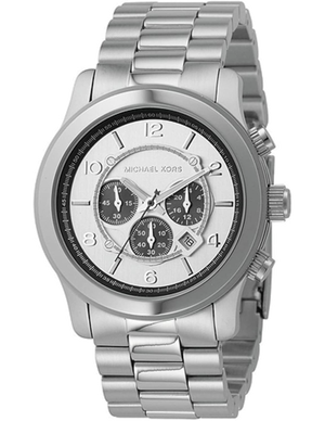 Michael Kors Runway Chronograph Silver Dial Silver Steel Strap Watch for Men - MK8060 Authentic Buy Shop Now