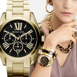 Michael Kors Bradshaw Black Dial Gold Steel Strap Watch for Women - MK5739 Authentic Buy Shop Now