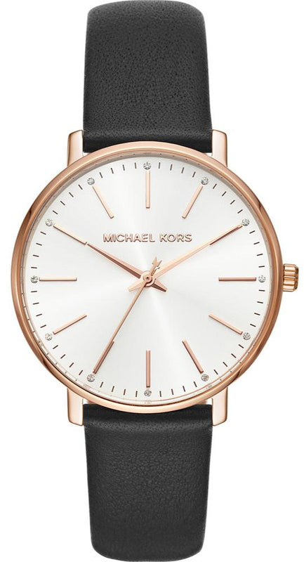 Michael Kors Pyper Quartz White Dial Black Leather Strap Watch For Women - MK2834 Authentic Buy Shop Now