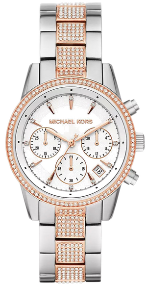 Michael Kors Ritz Chronograph White Dial Two Tone Steel Strap Watch For Women - MK6651 Authentic Buy Shop Now