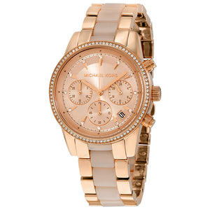 Michael Kors Ritz Chronograph Rose Gold Dial Two Tone Steel Strap Watch for Women - MK6307 Authentic Buy Shop Now