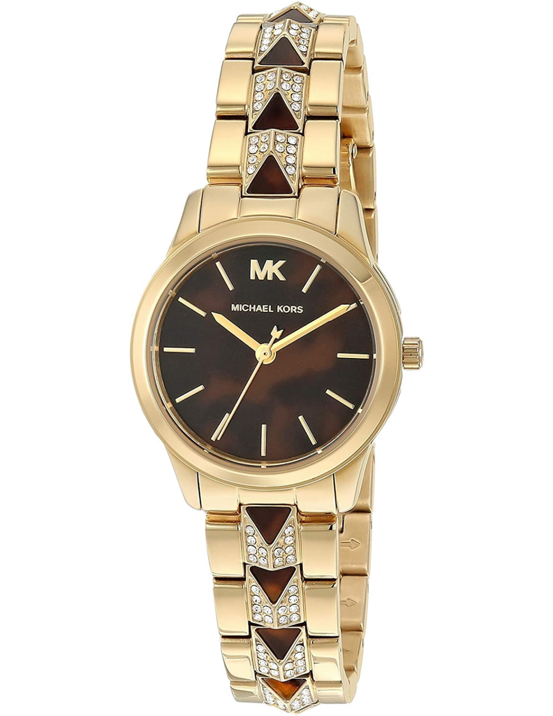 Michael Kors Runway Mercer Analog Brown Dial Gold Steel Strap Watch For Women - MK6855 Authentic Buy Shop Now