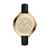 Michael Kors Slim Runway Quartz Gold Dial Black Leather Strap Watch For Women - MK2392 Authentic Buy Shop Now