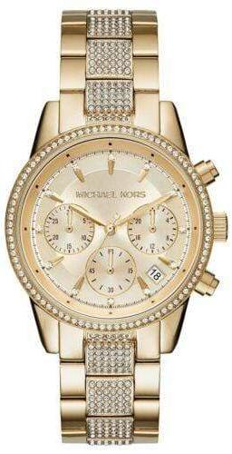 Michael Kors Ritz Chronograph Gold Dial Gold Steel Strap Watch For Women - MK6484 Authentic Buy Shop Now