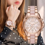 Michael Kors Bradshaw Chronograph Pink Dial Two Tone Steel Strap Watch For Women - MK6830 Authentic Buy Shop Now