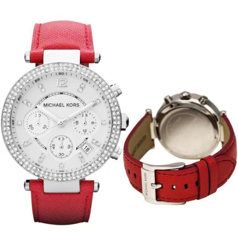 Michael Kors Parker Silver Dial Red Leather Strap Watch for Women - MK2278 Authentic Buy Shop Now