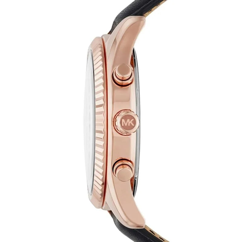Michael Kors Lexington Chronograph Rose Gold Dial Black Leather Strap Watch For Men - MK8516 Authentic Buy Shop Now