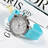 Michael Kors Sidney Multifunction Analog White Dial Turquoise Silicone Strap Watch For Women - MK7246 Authentic Buy Shop Now