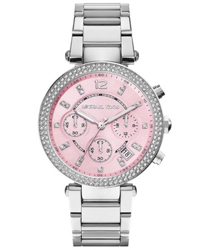 Michael Kors Parker Chronograph Pink Dial Silver Steel Strap Watch For Women - MK6105 Authentic Buy Shop Now
