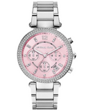 Michael Kors Parker Chronograph Pink Dial Silver Steel Strap Watch For Women - MK6105 Authentic Buy Shop Now
