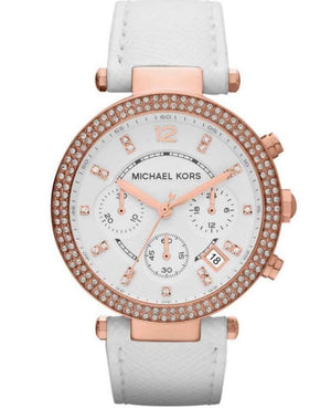 Michael Kors Parker White Diamonds Dial White Leather Strap Watch for Women - MK2281 Authentic Buy Shop Now