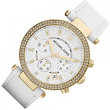 Michael Kors Parker White Dial with Diamonds White Leather Strap Watch for Women - MK2290 Authentic Buy Shop Now