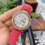 Michael Kors Parker Chronograph White Dial Pink Leather Strap Watch for Women - MK2297 Authentic Buy Shop Now