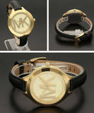Michael Kors Slim Runway Quartz Gold Dial Black Leather Strap Watch For Women - MK2392 Authentic Buy Shop Now