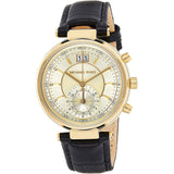 Michael Kors Sawyer Champagne Dial Black Leather Strap Watch for Women - MK2433 Authentic Buy Shop Now