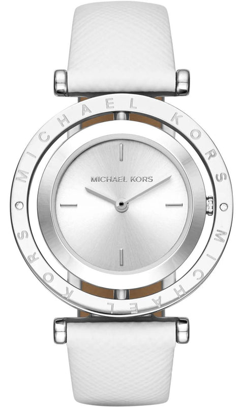 Michael Kors Averi Silver Dial White Leather Strap Watch for Women - MK2524 Authentic Buy Shop Now