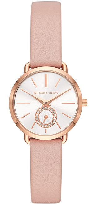 Michael Kors Petite Portia Silver Dial Pink Rubber Strap Watch For Women - MK2735 Authentic Buy Shop Now