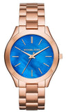 Michael Kors Slim Runway Quartz Blue Dial Rose Gold Steel Strap Watch For Women - MK3494 Authentic Buy Shop Now