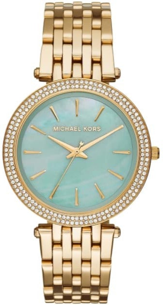 Michael Kors Darci Analog Mother of Pearl Green Dial Gold Steel Strap Watch For Women - MK3498 Authentic Buy Shop Now