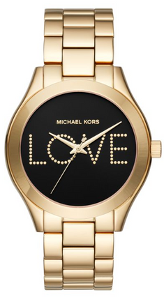 Michael Kors Slim Runway Black Dial Gold Steel Strap Watch for Women - MK3803 Authentic Buy Shop Now