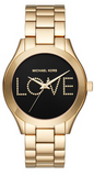Michael Kors Slim Runway Black Dial Gold Steel Strap Watch for Women - MK3803 Authentic Buy Shop Now