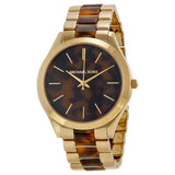 Michael Kors Slim Runway Tortoise Shell Dial Two Tone Steel Strap Watch for Women - MK4284 Authentic Buy Shop Now