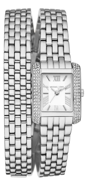 Michael Kors Emery Pave Double Wrap White Dial Silver Steel Strap Watch for Women - MK4834 Authentic Buy Shop Now