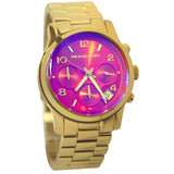 Michael Kors Runway Iridescent Pink Dial Gold Steel Strap Watch for Women - MK5939 Authentic Buy Shop Now