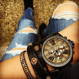 Michael Kors Wren Chronograph Gold Dial Black Steel Strap Watch for Women - MK5961 Authentic Buy Shop Now