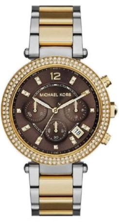 Michael Kors Parker Chronograph Brown Dial Two Tone Steel Strap Watch for Women - MK6118 Authentic Buy Shop Now