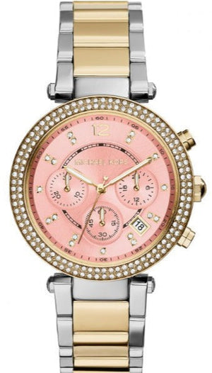 Michael Kors Parker Pink Dial Two Tone Steel Strap Watch for Women - MK6140 Authentic Buy Shop Now