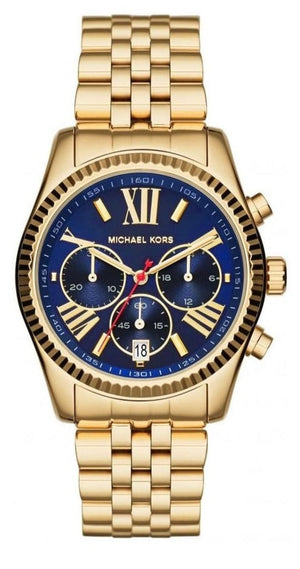 Michael Kors Lexington Chronograph Blue Dial Gold Steel Strap Watch For Women - MK6206 Authentic Buy Shop Now