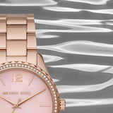 Michael Kors Layton Three Hand Pink Dial Rose Gold Steel Strap Watch For Women - MK6848 Authentic Buy Shop Now