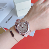 Michael Kors Runway Three Hand Crystal Pave Dial Pink Rubber Strap Watch For Women - MK6854 Authentic Buy Shop Now