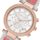 Michael Kors Parker Chronograph White Dial Two Tone Leather Strap Watch For Women - MK6951 Authentic Buy Shop Now