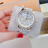 Michael Kors Tibby Multifunction Silver Dial White Leather Strap Watch For Women - MK6967 Authentic Buy Shop Now